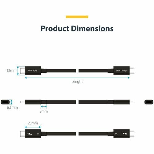 StarTech.com 2.6ft (80cm) Thunderbolt 5 Cable, 80Gbps/120Gbps, 240W PD, 8K 60Hz, Certified Thunderbolt Cable, Compatible w
