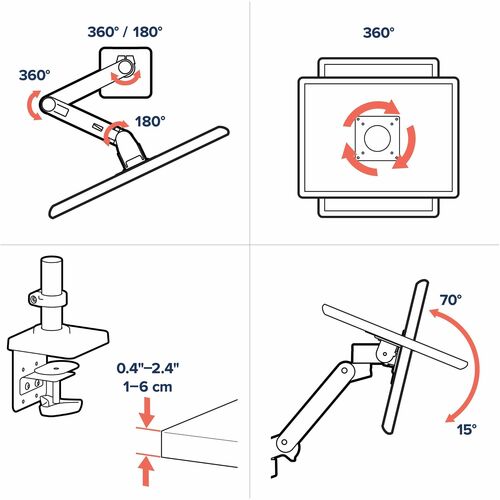 LX Pro Desk Monitor Arm, Single Monitor Mount - White
