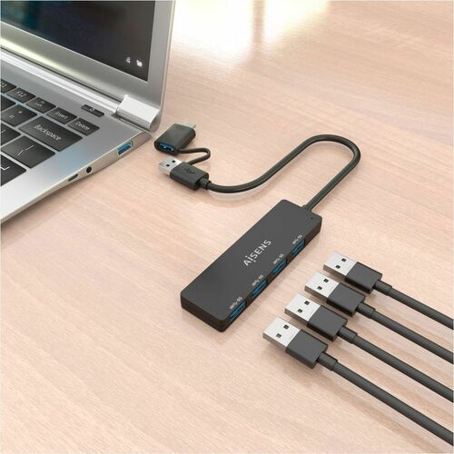 HUB USB 3.1 USB-C/M Y USB-A/M 4XTIPO A/H NEGRO 15CM