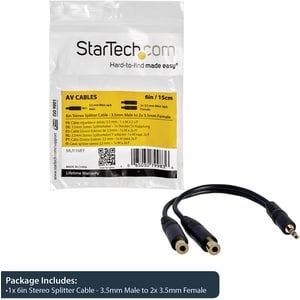 StarTech.com Stereo Splitter Cable - Phono Stereo 3.5mm (M) - Phono 2x Stereo (F) - 6in - Split a single headphone jack in