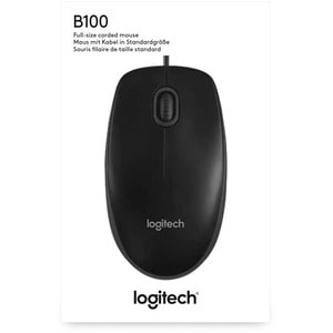 Logitech B100 Optical USB Mouse - Optical - Cable - Black - 1 Pack - USB - 800 dpi - Scroll Wheel - 3 Button(s) - Symmetrical
