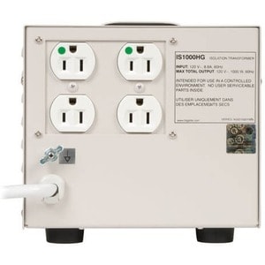 Tripp Lite by Eaton Isolator Series 120V 1000W UL 60601-1 Medical-Grade Isolation Transformer with 4 Hospital-Grade Outlet