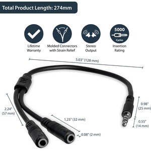 StarTech.com Headset adapter for headsets with separate headphone / microphone plugs - 3.5mm 4 position to 2x 3 position 3