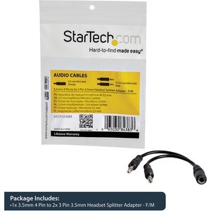 StarTech.com 3.5mm 4 Position to 2x 3 Position 3.5mm Headset Splitter Adapter - F/M - 3.5mm headset Adapter Cable - Cable 