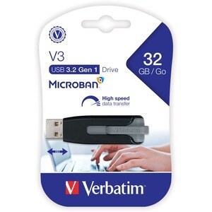 Microban Store 'n' Go V3 USB Drive - 32 GB - USB 3.2 (Gen 1) Type A - Gray, Black - Lifetime Warranty - 1 Each