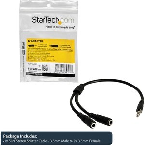 StarTech.com Cavo splitter stereo slim - Maschio 3,5 mm a 2 femmina 3,5 mm - Cavo splitter - 28 AWG - Nero