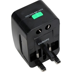 QVS Premium World Power Travel Adaptor Kit with Surge Protection - 110 V AC, 220 V AC Input - Black - 1