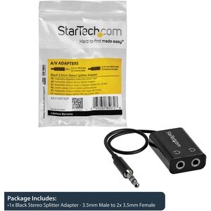 StarTech.com Addatore cavo splitter mini jack per auricolari slim nero - 3,5 mm maschio a 2 x 3,5 mm femmina - Cavo splitt