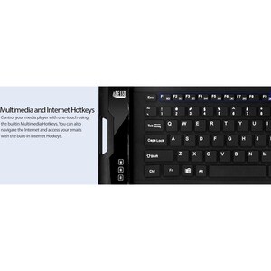 Adesso Antimicrobial Waterproof Flex Keyboard (Mini Size) - Cable Connectivity - USB Interface - 87 Key Media Player, Inte