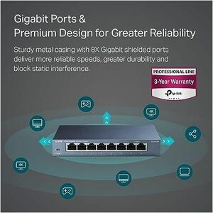 TP-Link TL-SG108 8 Ports Ethernet Switch - Gigabit Ethernet - 10/100/1000Base-T - 2 Layer Supported - Twisted Pair - Desktop