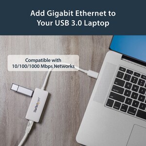 StarTech.com USB 3.0 to Gigabit Ethernet Adapter NIC w/ USB Port - White - Add a Gigabit Ethernet port and a USB 3.0 pass-