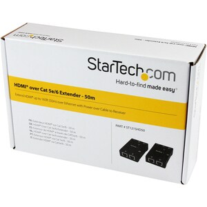 StarTech.com HDMI Over CAT5/CAT6 Extender with Power Over Cable - 50m (165 ft.) HDMI Video/Audio Over Dual Ethernet Cable 