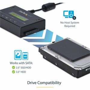 StarTech.com 1:1 Selbständige Festplatten Klonstation und Löscher, SATA HDD/SSD Disk Kloner & Löscher, LCD Bildschirm, OS 