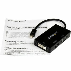 StarTech Mini DisplayPort Adapter - 3-in-1 - 1080p - Monitor Adapter - Mini DP to HDMI / VGA / DVI Adapter Hub - Connect a