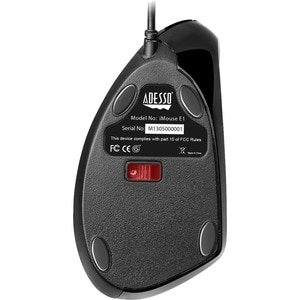 Adesso iMouse E1 Vertical Ergonomic Illuminated Mouse - Optical - Cable - Glossy Black - USB - 1600 dpi - Scroll Wheel - 6