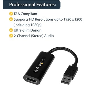 StarTech.com Video Adapter - 1 Pack - TAA Compliant - 1 x 9-pin Type A USB 3.0 USB Male - 1 x 19-pin HDMI Digital Audio/Vi