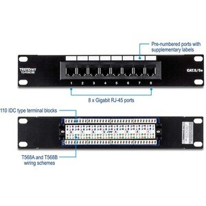 8-Port Cat. 5e Unshielded Patch Panel (10" wide)