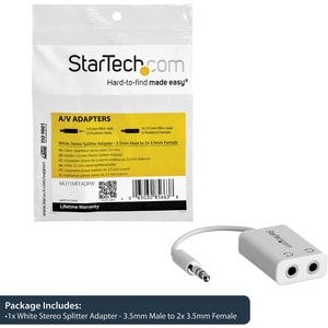 StarTech.com White Slim Mini Jack Headphone Splitter Cable Adapter - 3.5mm Male to 2x 3.5mm Female - First End: 1 x Mini-p