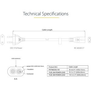 1 m Laptop Ladekabel, EU Stecker auf C7, 2,5A 250V, 18AWG, Laptop Ersatzkabel, Laptop Stromkabel/Netztkabel - für Notebook