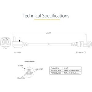 StarTech.com Cavo di alimentazione per laptop 1 m - 3 slot per GB - Connettore per cavo di alimentazione BS-1363 a C5 a tr