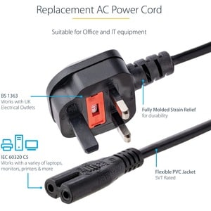 StarTech.com PXTNB2SUK1M Standard Power Cord - 1 m - United Kingdom - For Notebook - BS 1363 / IEC 60320 C7 - 0.75mm2 Gaug