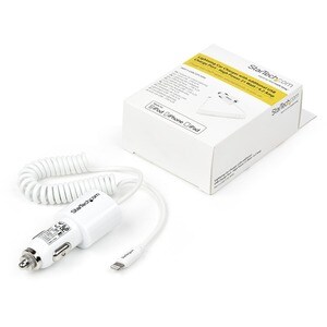 StarTech.com Dual Port Car Charger with Apple 8-pin Lightning Connector and USB 2.0 Port - High Power (21 Watt / 4.2 Amp) 