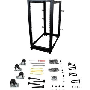 StarTech.com 25U Adjustable Depth Open Frame 4 Post Server Rack w/ Casters / Levelers and Cable Management Hooks - Steel, 