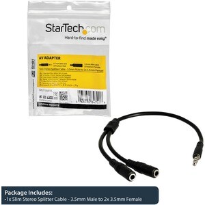 StarTech.com Adaptador Divisor de Cable Estéreo para Audífonos - Cable Splitter Delgado en Y de 3.5mm Macho a 2x Hembra - 