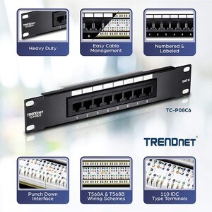 TRENDnet TC-P08C6 8 Port(s) Network Patch Panel - 8 x RJ-45 - 10" Wide