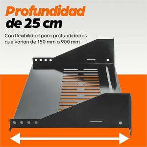 19˘ Cantilever Shelf, 2U, 2-Point Front Mount, 250mm Depth, Max 25kg, Black, Three Year Warranty - Steel - 25 kg Maximum W