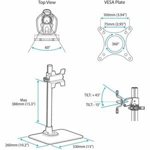 StarTech.com Base de Soporte para un Monitor - Soporte VESA Ajustable - Plata - (ARMPIVSTND) - Hasta 86.4cm (34") para pan