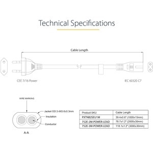 StarTech.com PXTNB2SEU1M Standard Power Cord - 1 m - Europe - For Notebook - IEC 60320 C7 / CEE 7/16 - 0.75mm2 Gauge - 250