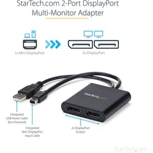 StarTech.com Mini DisplayPort to DisplayPort Multi Monitor Splitter - 2-Port MST Hub - mDP 1.2 to 2x DP MST Hub - 30 Hz to