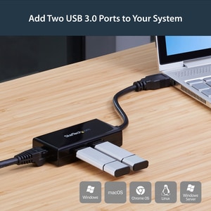 StarTech.com 2 Port USB 3.0 Hub with Ethernet - USB 3.0 x 2 - Gigabit Ethernet Network Adapter for Windows / Mac / Chrome 