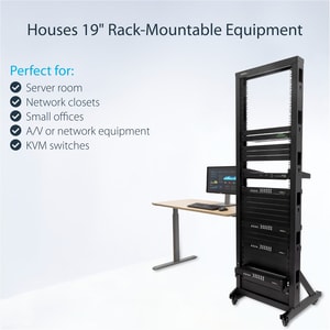 StarTech.com 2-Post 42U Mobile Open Frame Server Rack, Two Post 19in Network Rack with Casters, Rolling Open Rack for AV/D