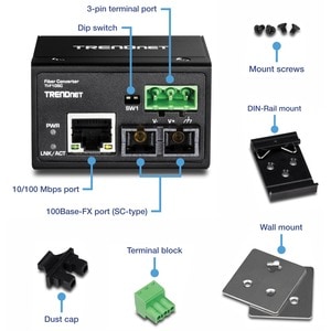 TRENDnet TI-F10SC Transceiver/Media Converter - New - TAA Compliant - 1 Port(s) - 1 x Network (RJ-45) - 1 x SC - Optical F