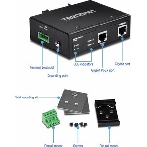 TRENDnet TI-IG30 PoE Injector - TAA Compliant - 56 V DC Input - 1 x 10/100/1000Base-T Input Port(s) - 1 x 10/100/1000Base-