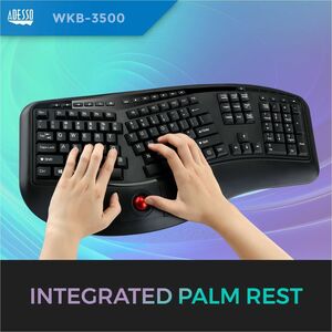 Adesso 2.4 GHz Wireless Ergonomic Trackball Keyboard - Wireless Connectivity - RF - 30 ft - 2.40 GHz - USB Interface - 105