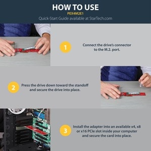 StarTech.com M.2 Adapter - x4 PCIe 3.0 NVMe - Low Profile and Full Profile - SSD PCIE M.2 Adapter - M2 SSD - PCI Express S