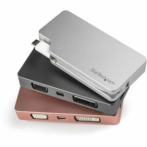 StarTech USB C Multiport Video Adapter 4K/1080p - USB Type C to HDMI, VGA, DVI or Mini DisplayPort Monitor Adapter - Silve