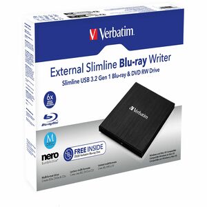 Masterizzatore Blu-ray Verbatim - Esterno - 1 Unità - Nero - BD-R, CD-R, DVD+R, DVD-R Supporto - 24x Scrittura CD - 6x Scr