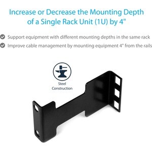 StarTech.com Rail Depth Adapter Kit for Server Racks - 4 in. (10 cm) Rack Extender - 1U - 4.54 kg Load Capacity - Steel - 