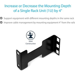 StarTech.com Rail Depth Adapter Kit for Server Racks - 4 in. (10 cm) Rack Extender - 1U - 4.54 kg Load Capacity - Steel - 