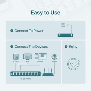 TP-Link EasySmart TL-SG108PE 8 Ports Manageable Ethernet Switch - Gigabit Ethernet - 10/100/1000Base-T - 2 Layer Supported