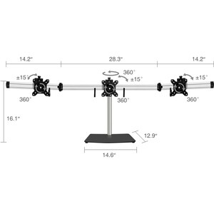 SIIG Premium Aluminum Freestanding Triple Monitor desk stand - 13" to 27" - Max Load 17.6 lbs each - Premium side-by-side 