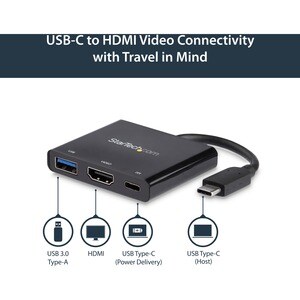 StarTech.com USB C Multiport Adapter with HDMI 4K & 1x USB 3.0 - PD - Mac & Windows - USB Type C All in One Video Adapter 