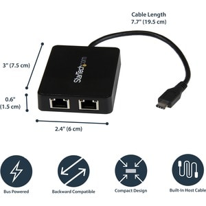 StarTech.com USB C to Dual Gigabit Ethernet Adapter with USB 3.0 (Type-A) Port - USB Type-C Gigabit Network Adapter - Use 