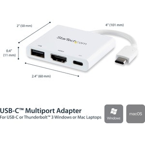 StarTech.com USB-C to HDMI Adapter - White - 4K 30Hz - Thunderbolt 3 Compatible - with Power Delivery (USB PD) - USB C Don