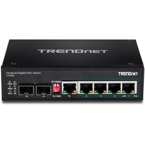 TRENDnet 6-Port Hardened Industrial Gigabit PoE+ DIN-Rail Switch, 4 x Gigabit PoE+ Ports, Shared Gigabit Port (RJ-45/SFP),