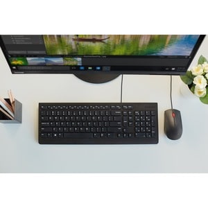 Lenovo Essential Wired Keyboard and Mouse Combo - US English - USB Membrane Cable - English (US) - Black - USB Cable - Opt